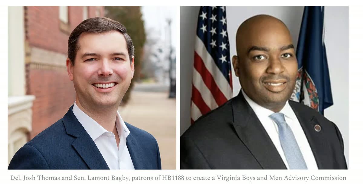 Headshots of Del. Josh Thomas and Sen. Lamont Bagby, patrons of HB1188 to create the Virginia Boys and Men Advisory Commission.